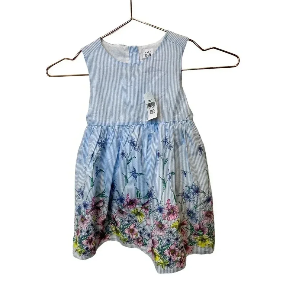 NWT Baby Gap Floral Print Sleeveless Striped Fit & Flare Dress Size 2 Year